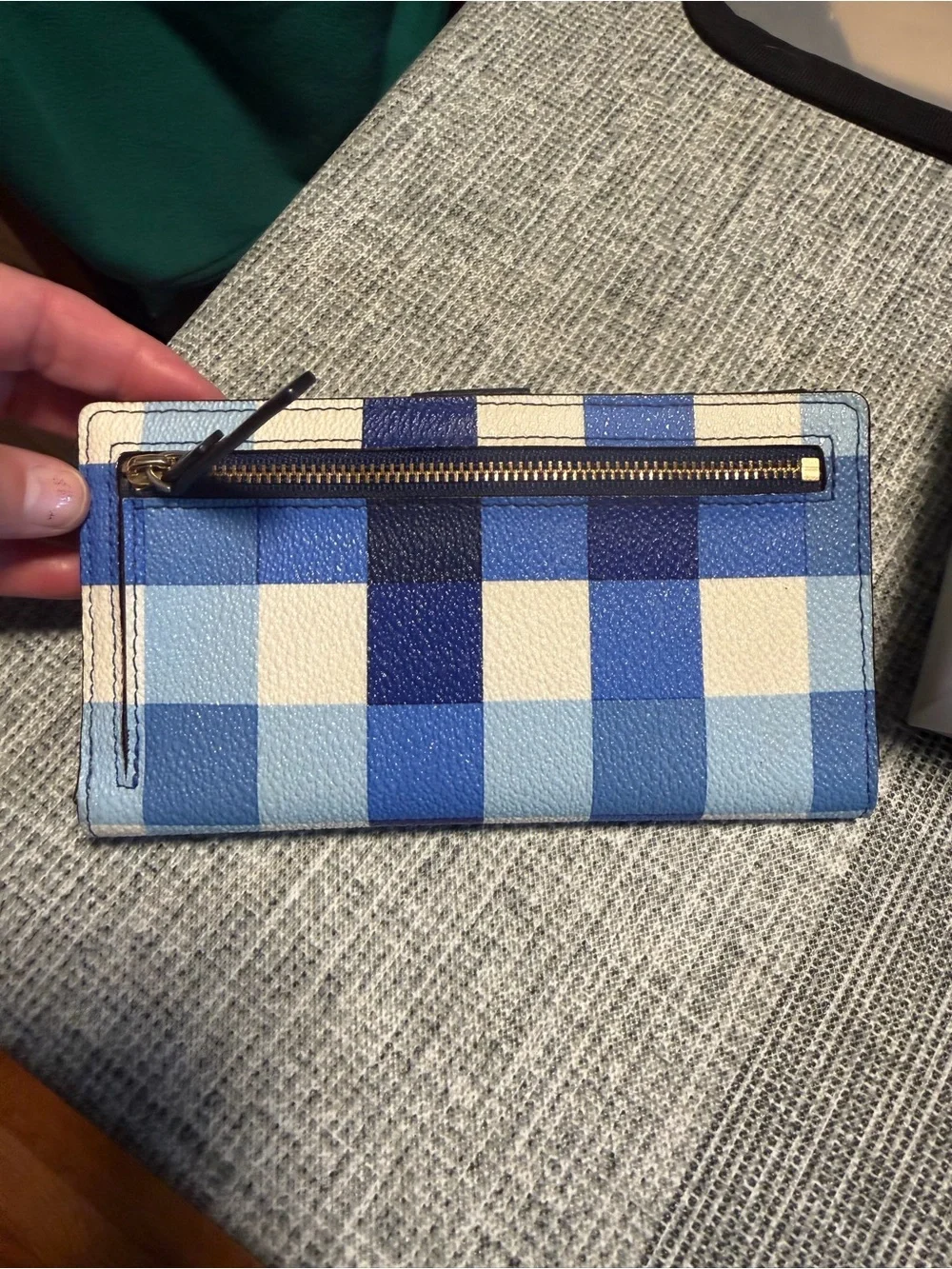 kate spade Blue Multi Gingham Zip Card Holder